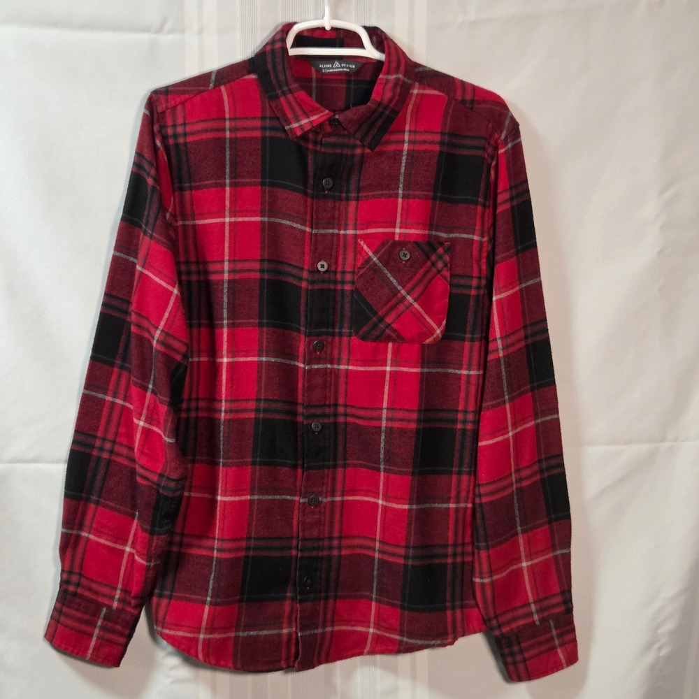Alpine Design Flannel Shirt Men S Red Black Plaid Button Down Long Sleeve Pocket